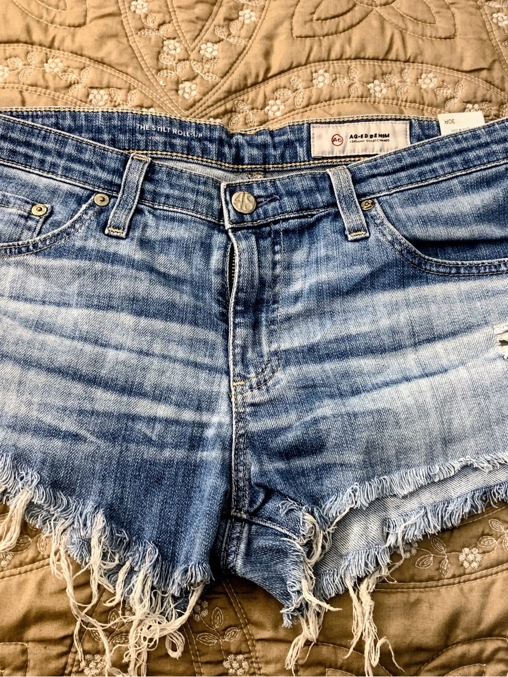 AGolde Light Wash Distressed Denim Cutoff Shorts